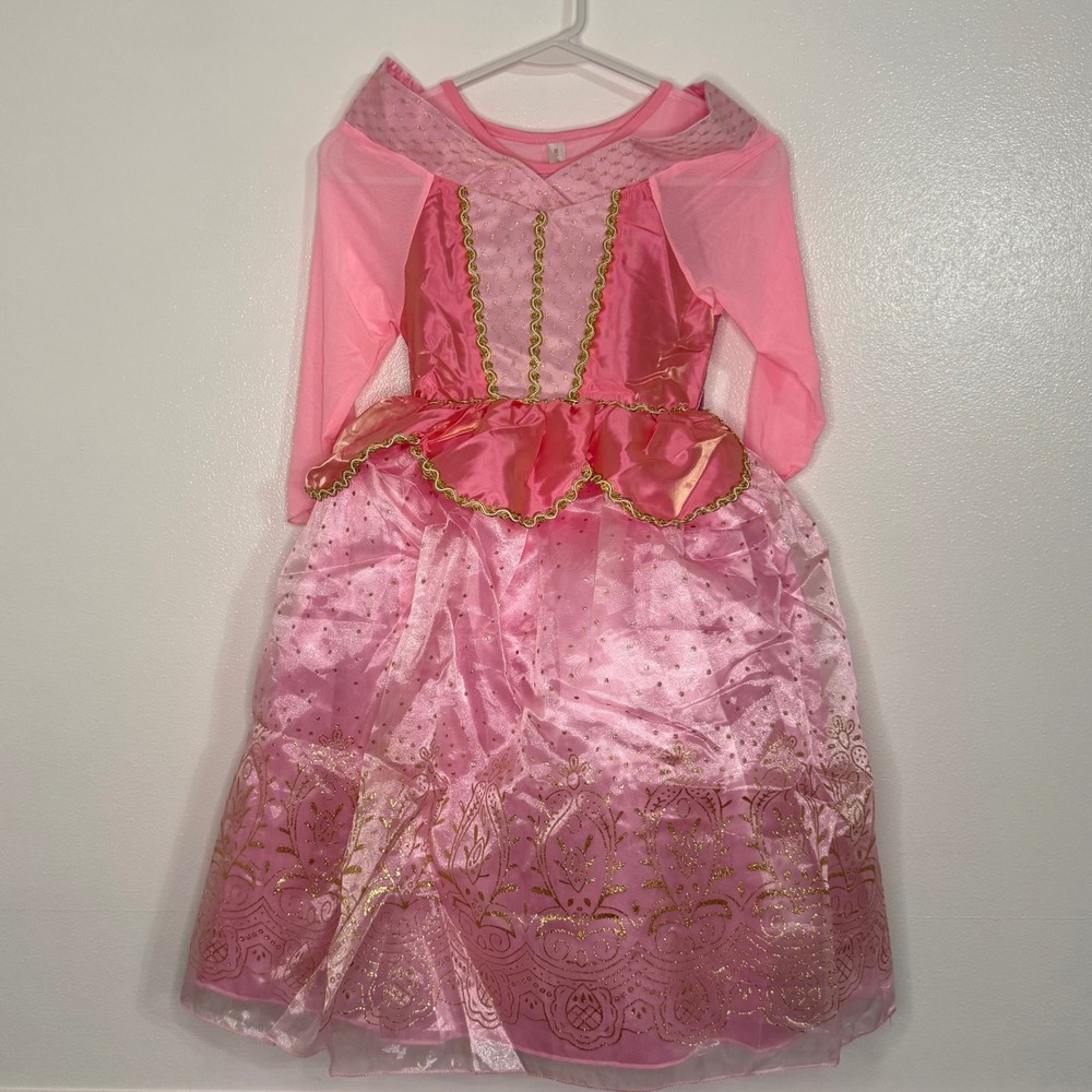 Relibeauty Princess Aurora Costume Kids Size 130 Pink New Gold Foil Filigree